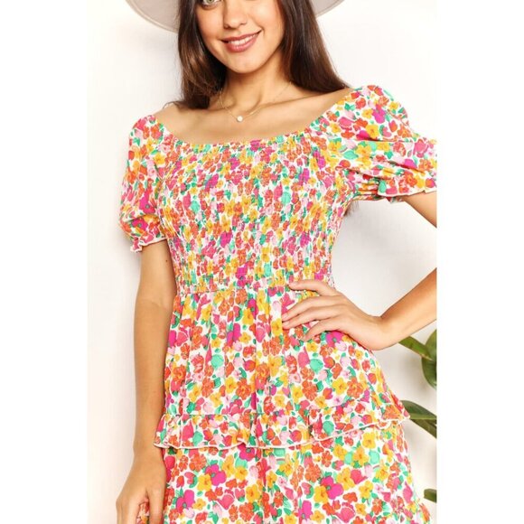 Double Take Smocked Sweetheart Neck Flounce Sleeve Mini Dress - Picture 6 of 13